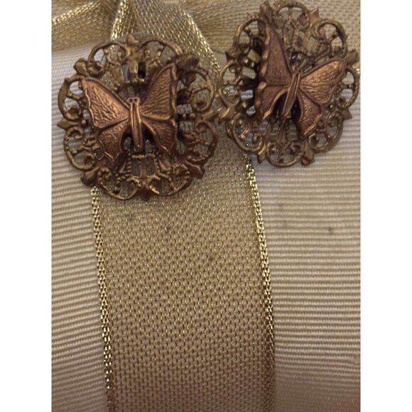 Vintage Butterfly Filigree Earrings Gold Tone Boho 70s 80s Nature Studs - Picture 5 of 8